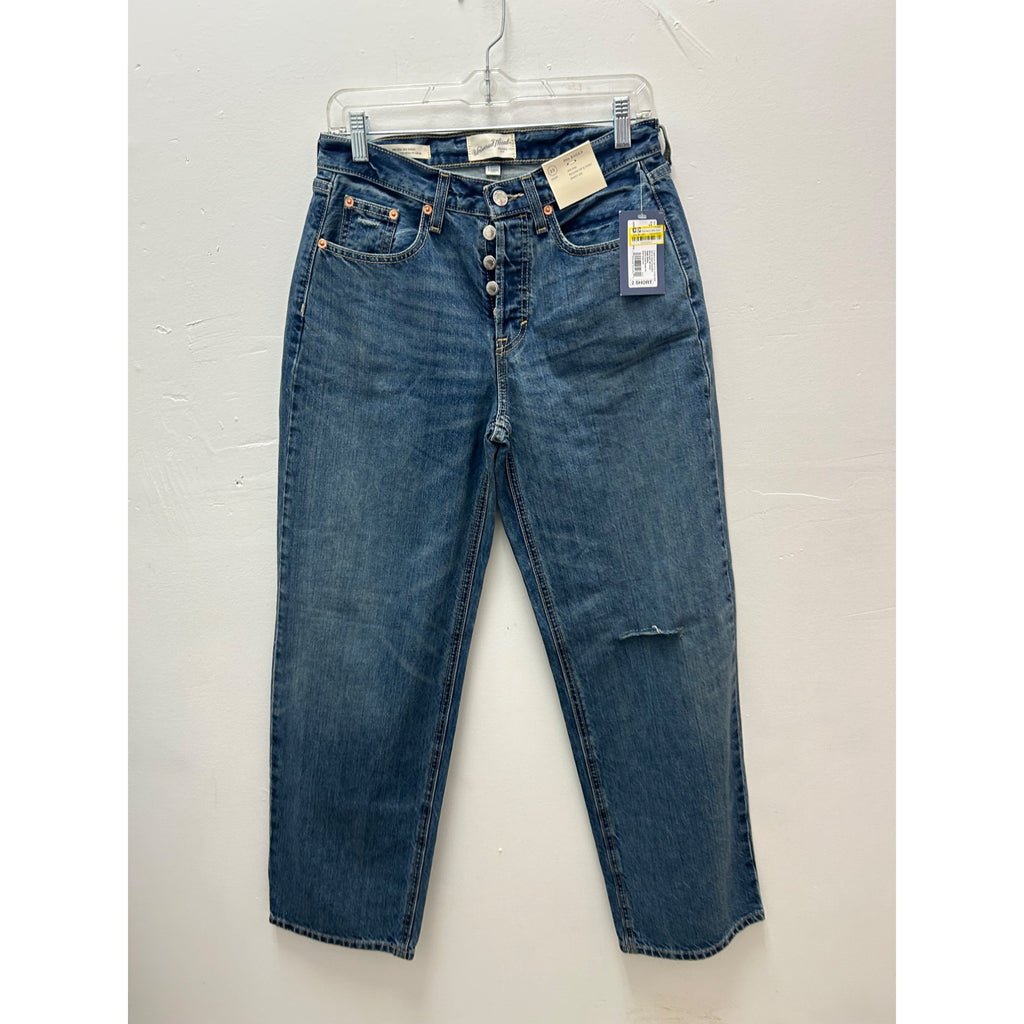 K-144 Universal Thread Womens Size 2 Short 90s Baggy Jeans Mid-Rise Relaxed Fit Dark Wash
