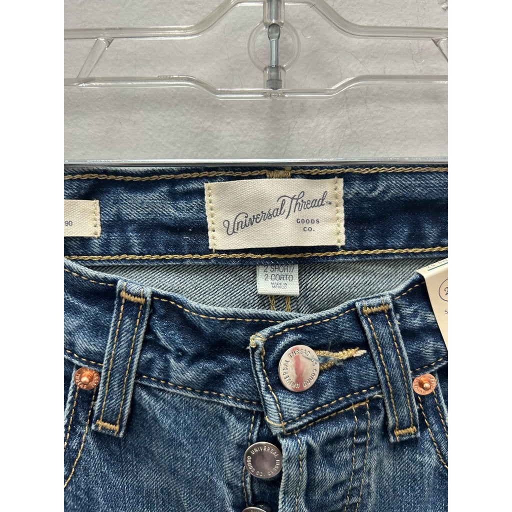 K-144 Universal Thread Womens Size 2 Short 90s Baggy Jeans Mid-Rise Relaxed Fit Dark Wash