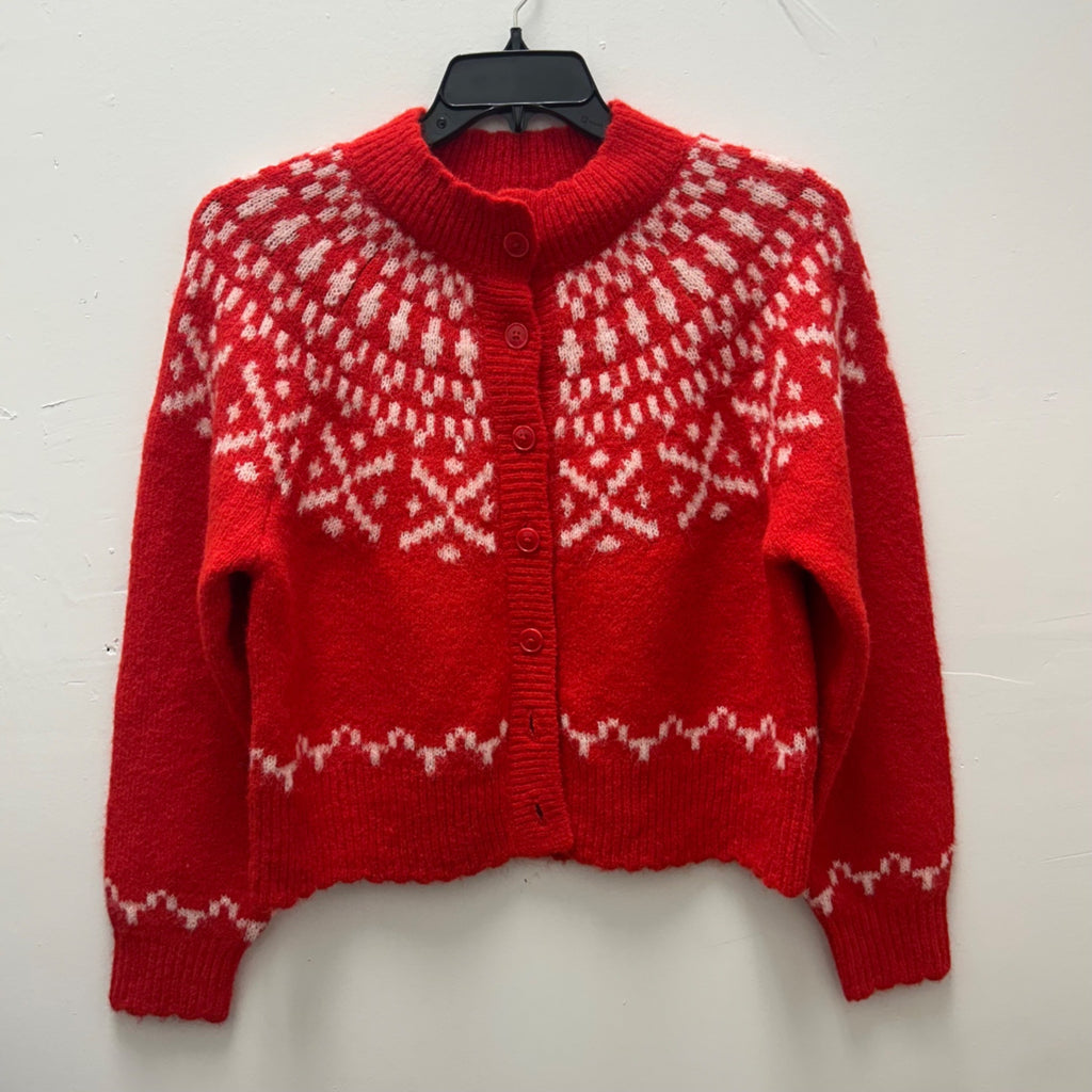 K-162 Universal Thread Fair Isle Button Front Knit Cardigan Sweater Red Women's Size Medium
