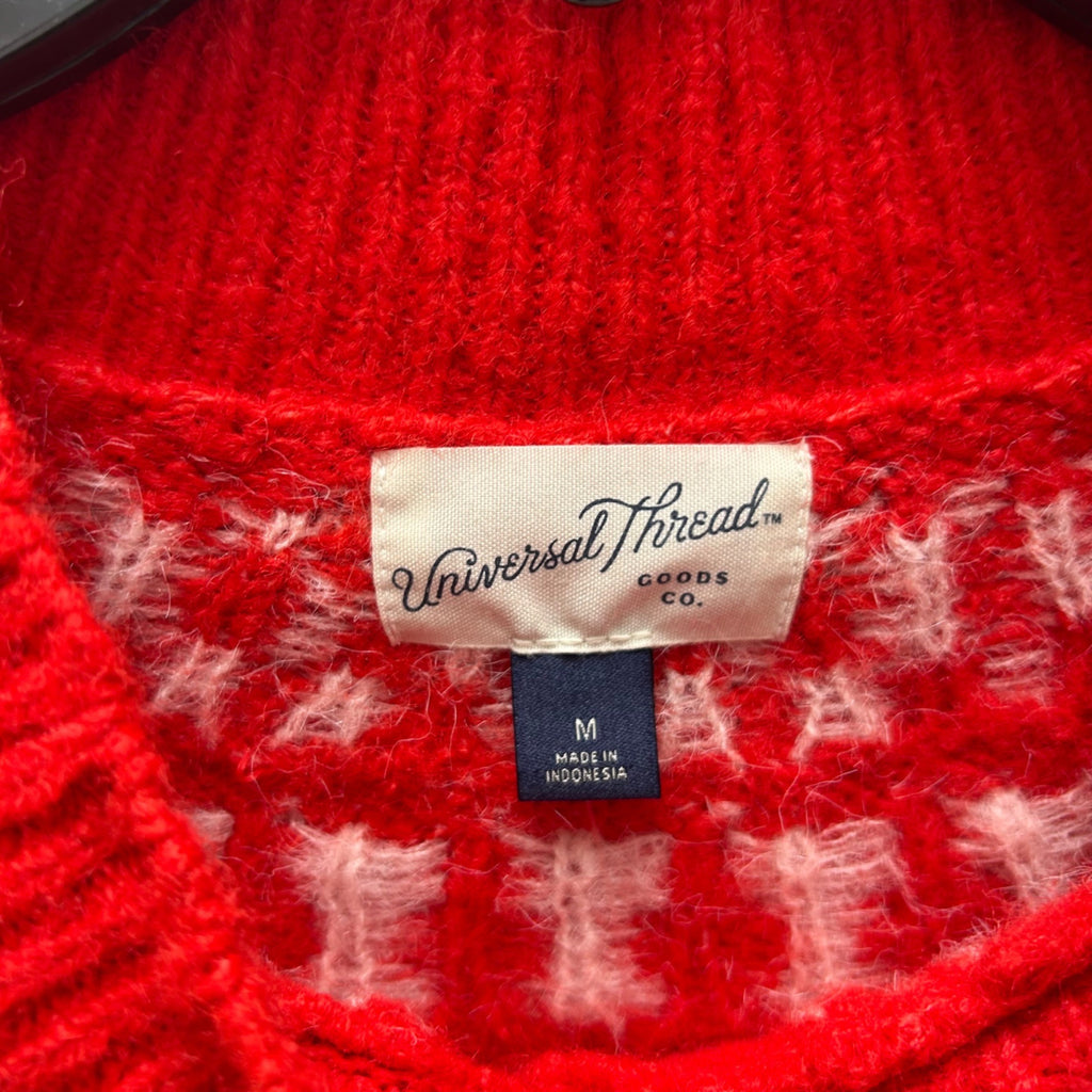 K-162 Universal Thread Fair Isle Button Front Knit Cardigan Sweater Red Women's Size Medium