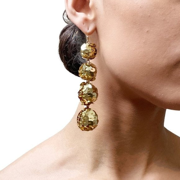 Mia Collection Gold Sequin Triple Ball Drop Earrings