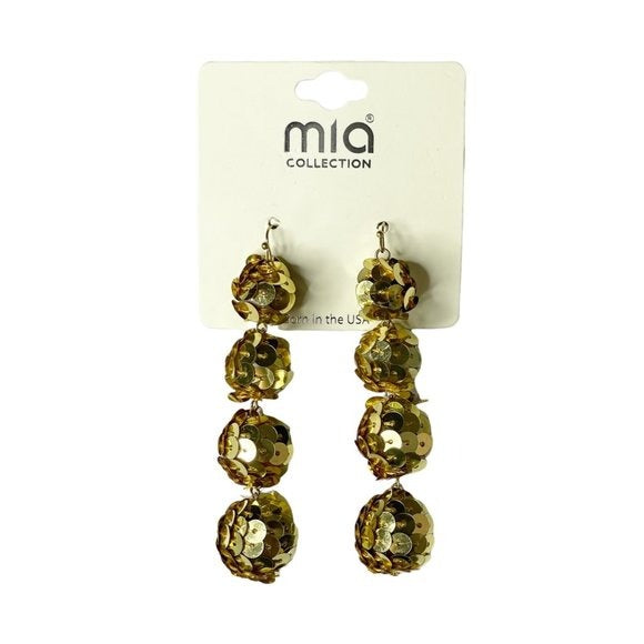 Mia Collection Gold Sequin Triple Ball Drop Earrings