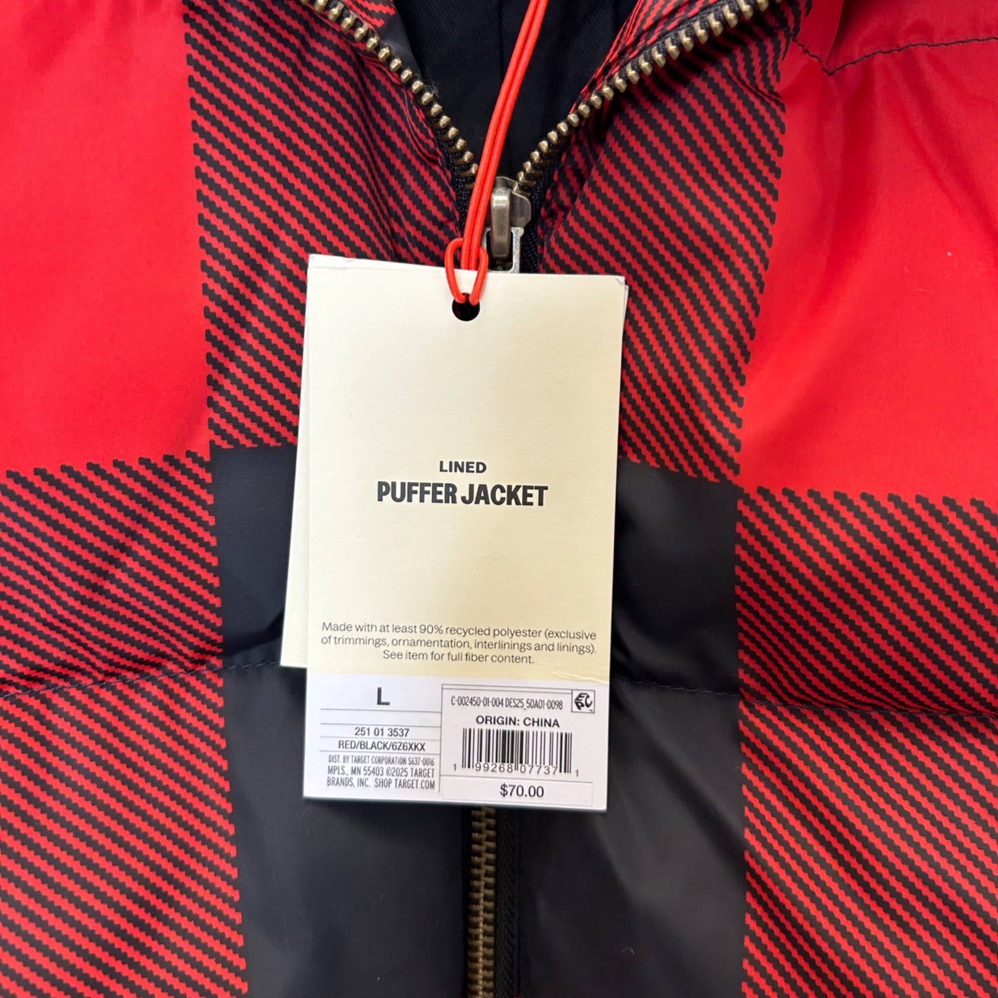 K-64 Woolrich Women's Buffalo Check Puffer Jacket Size Large