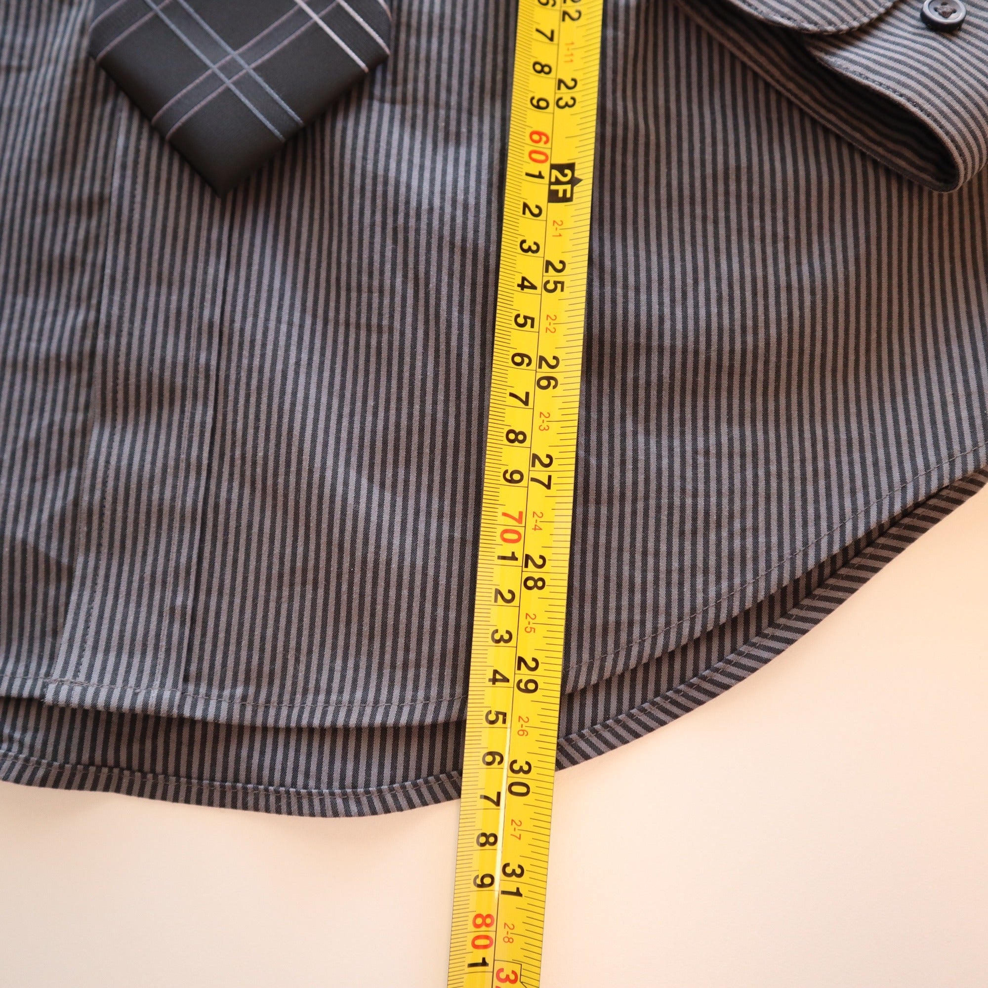 George Classic Fit Mens Dress Shirt Small Gray Stripe With Matching Zipper Tie