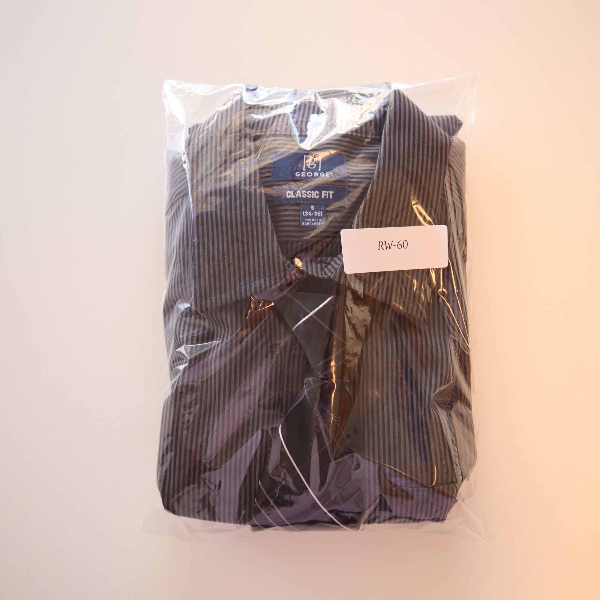 George Classic Fit Mens Dress Shirt Small Gray Stripe With Matching Zipper Tie