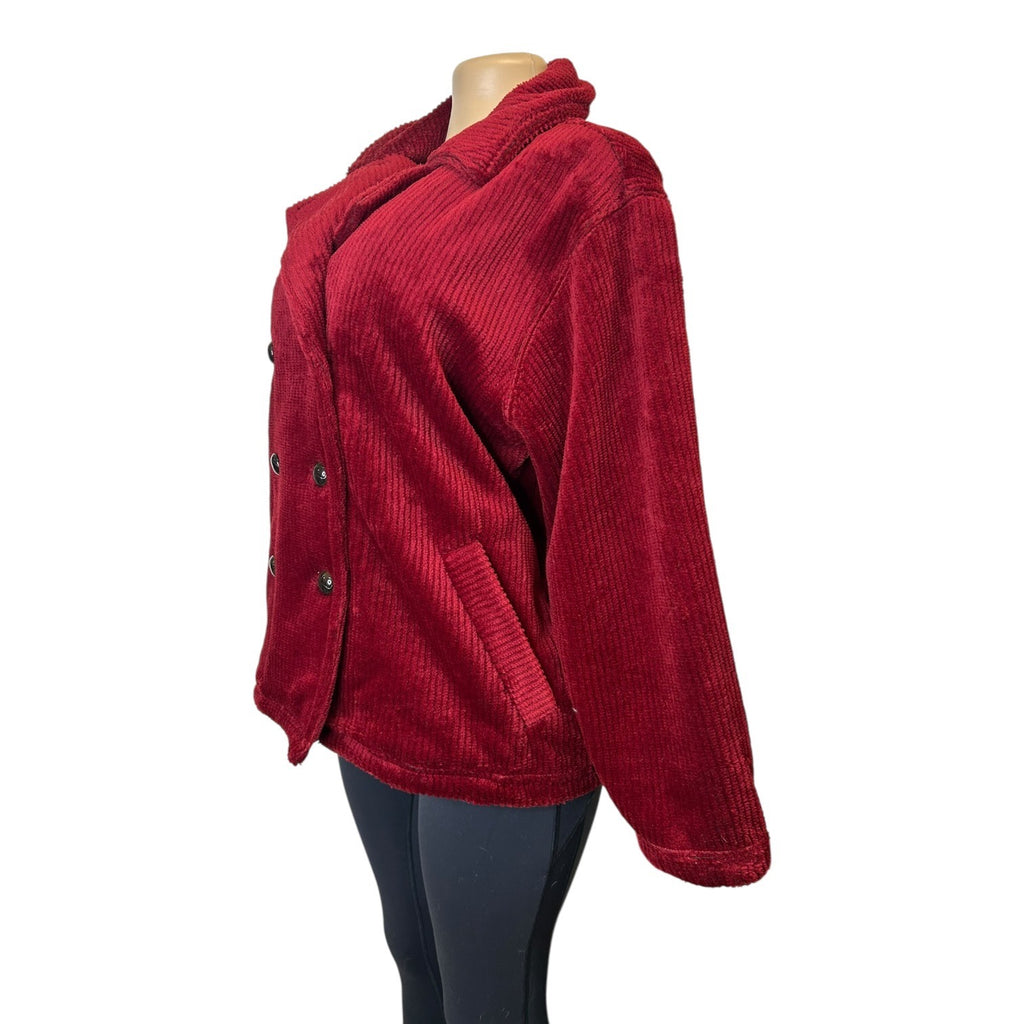 TG-3 Liz Claiborne Red Corduroy Double Breasted Coat Textured Winter Outerwear