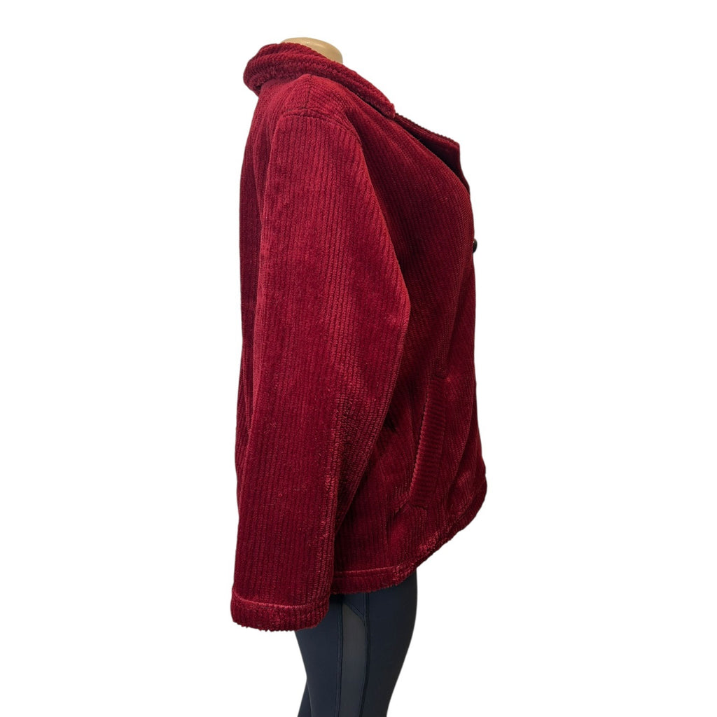 TG-3 Liz Claiborne Red Corduroy Double Breasted Coat Textured Winter Outerwear