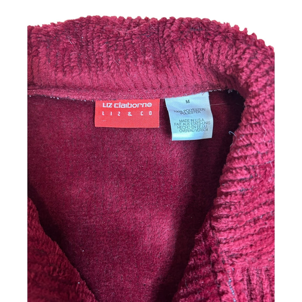 TG-3 Liz Claiborne Red Corduroy Double Breasted Coat Textured Winter Outerwear