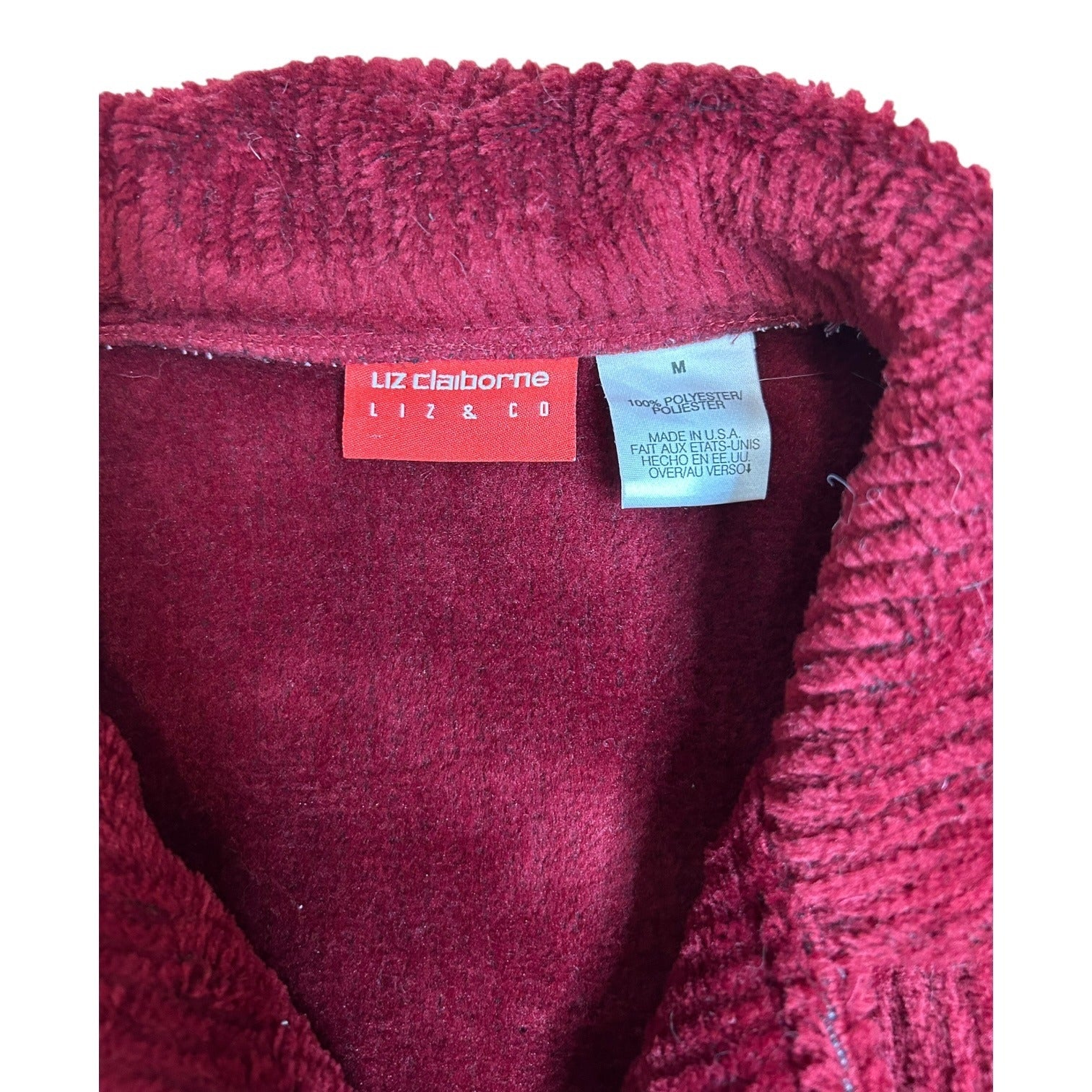 TG-3 Liz Claiborne Red Corduroy Double Breasted Coat Textured Winter Outerwear