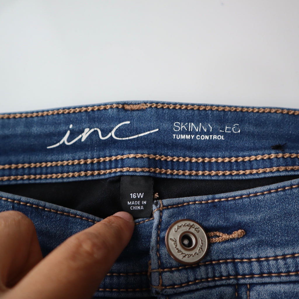 #921 INC Tummy Control Dark Wash Denim Skinny Leg Jeans Women's 16W