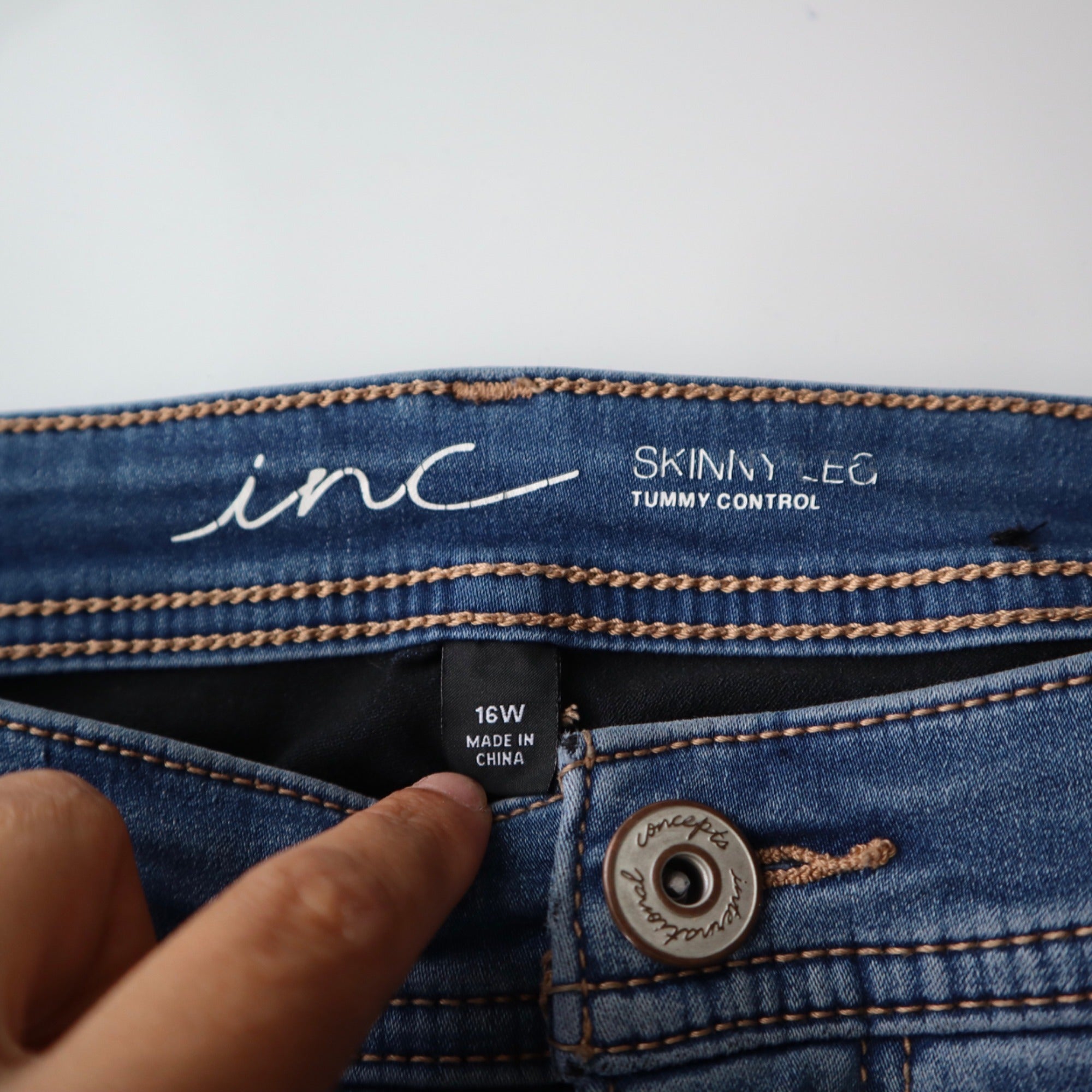 #921 INC Tummy Control Dark Wash Denim Skinny Leg Jeans Women's 16W