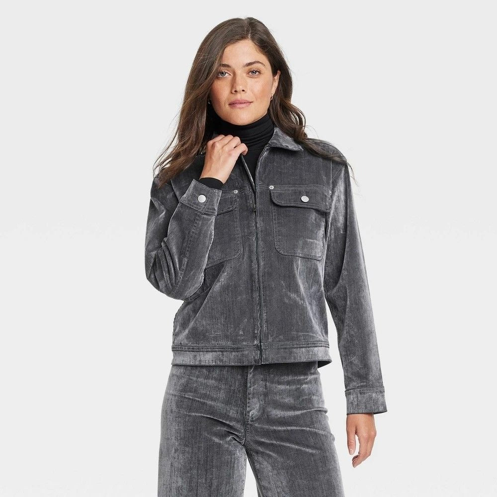 K-61 Universal Thread Holiday Flocked Denim Women's Jacket Gray XS