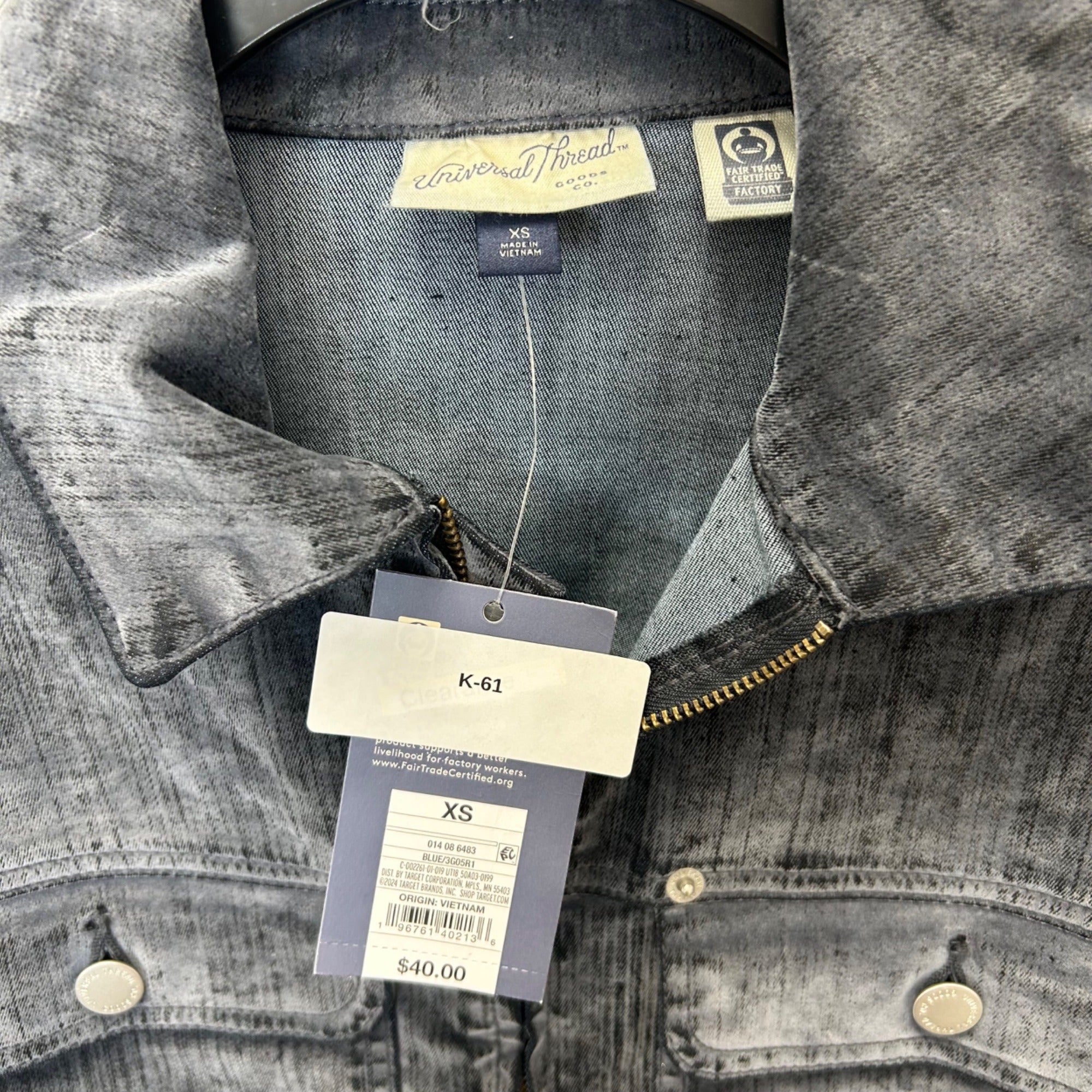 K-61 Universal Thread Holiday Flocked Denim Women's Jacket Gray XS