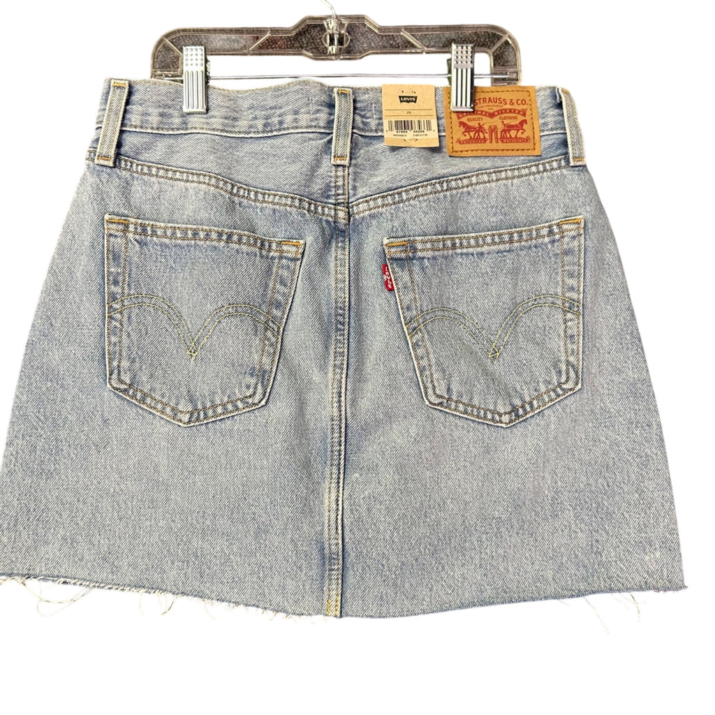K-306 Levis Womens Icon Denim Skirt Mid-Rise Light Wash Raw Hem Size 26