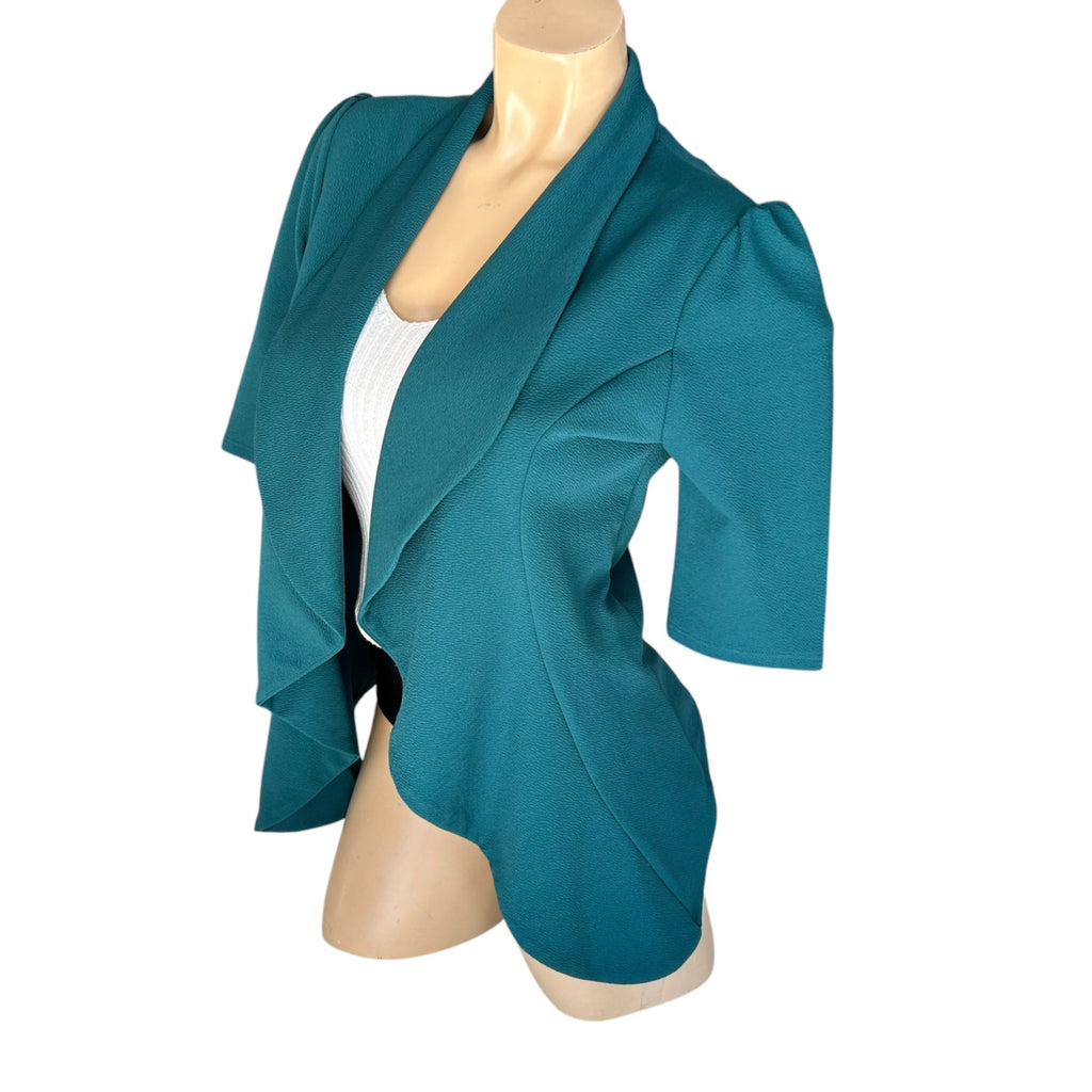 Teal Moa Women’s Size Medium Open Front Cardigan With 3/4 Sleeves & Draped Lapel