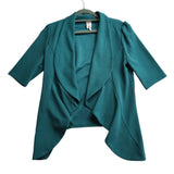 Teal Moa Women’s Size Medium Open Front Cardigan With 3/4 Sleeves & Draped Lapel