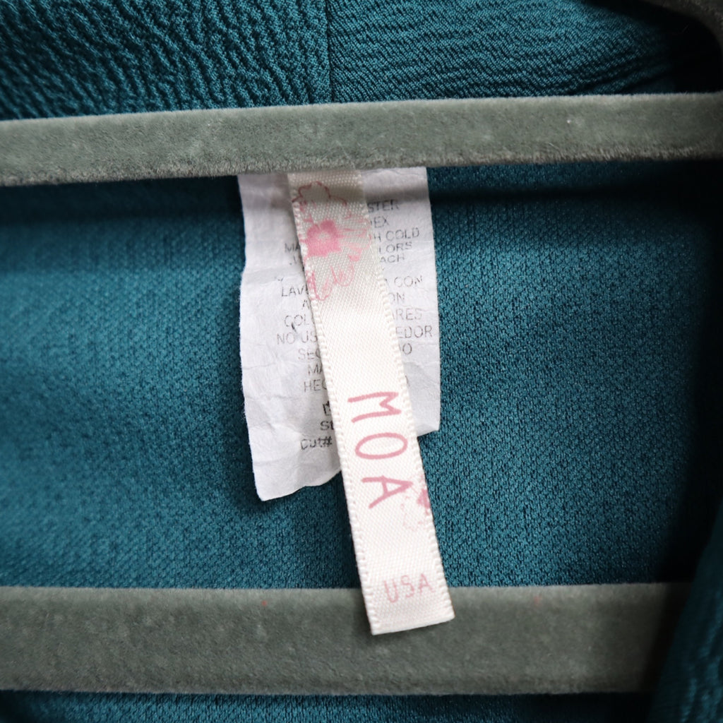 Teal Moa Women’s Size Medium Open Front Cardigan With 3/4 Sleeves & Draped Lapel