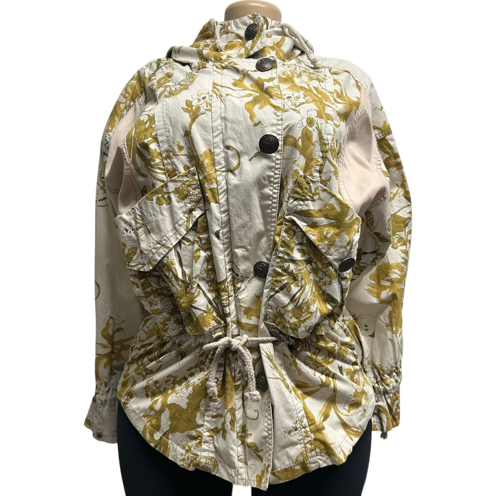 TG-15 BNX Women’s Floral Hooded Jacket Beige Adjustable Waist Outerwear Size Medium