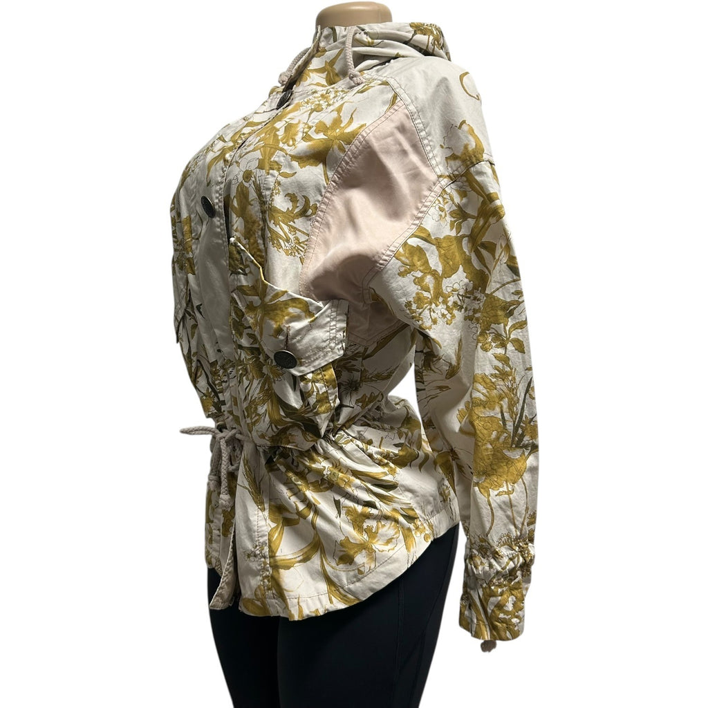 TG-15 BNX Women’s Floral Hooded Jacket Beige Adjustable Waist Outerwear Size Medium