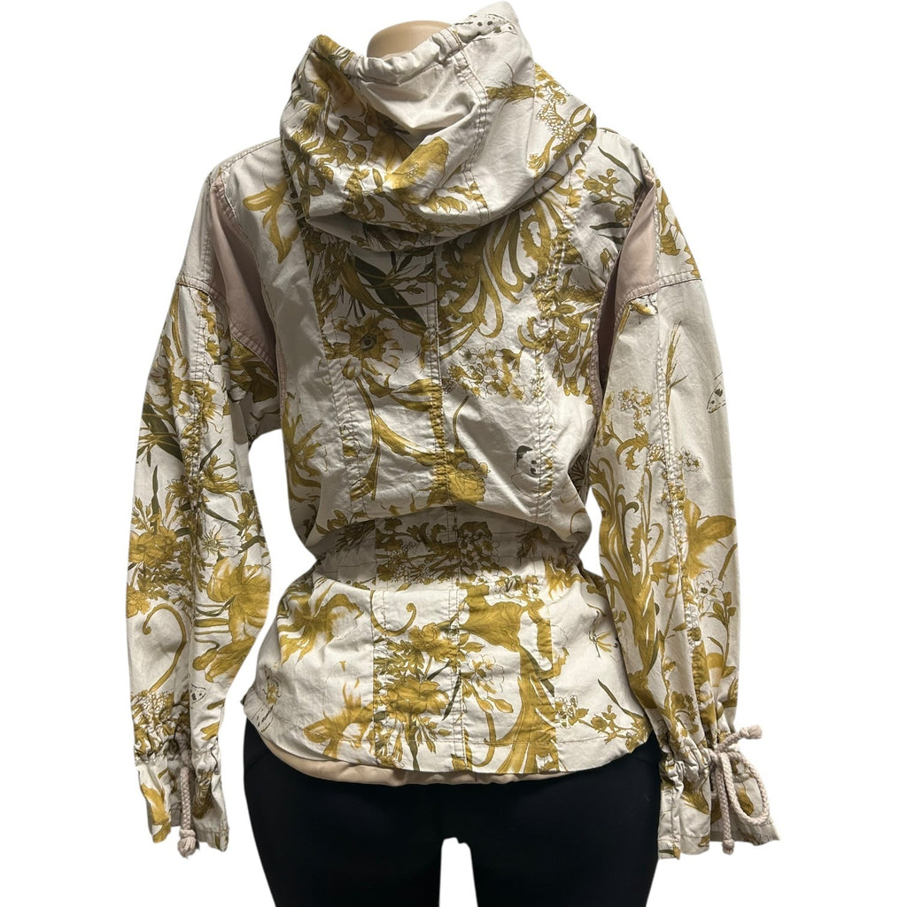 TG-15 BNX Women’s Floral Hooded Jacket Beige Adjustable Waist Outerwear Size Medium