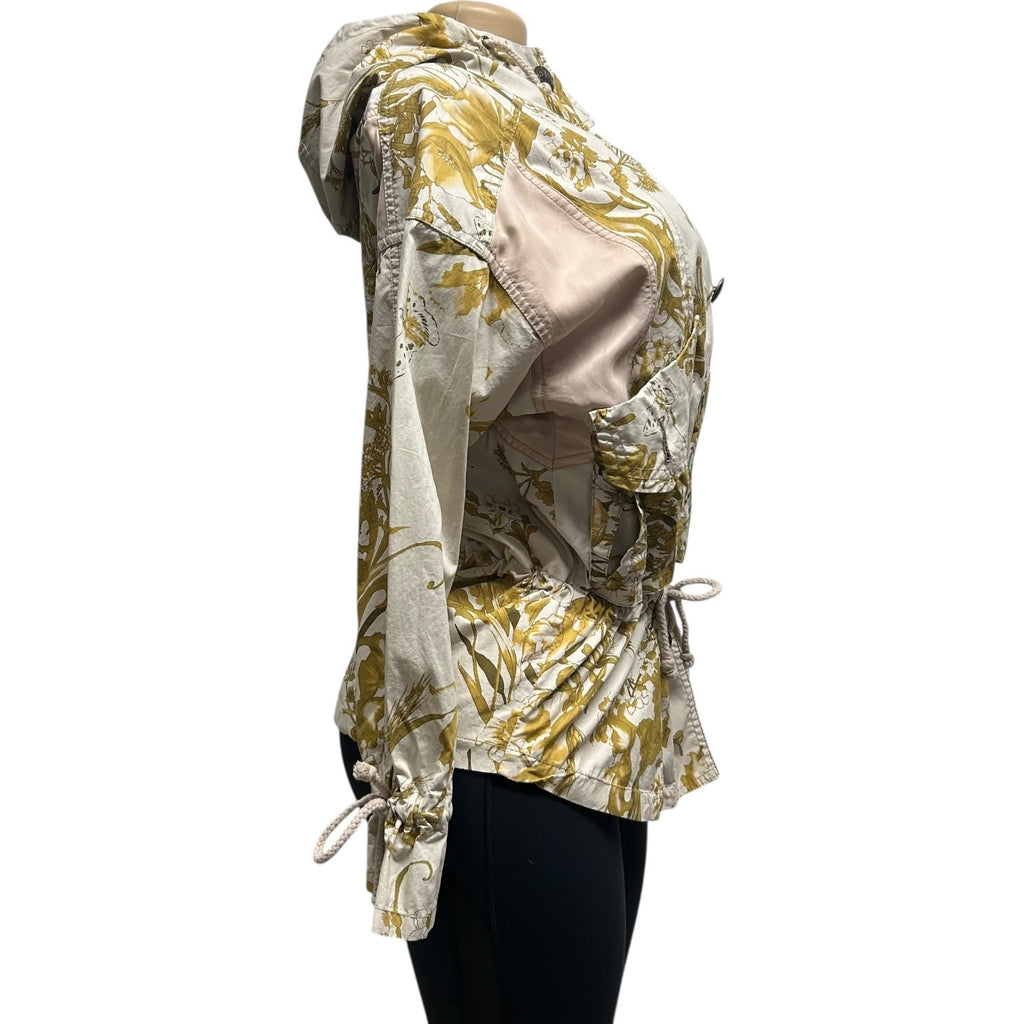 TG-15 BNX Women’s Floral Hooded Jacket Beige Adjustable Waist Outerwear Size Medium