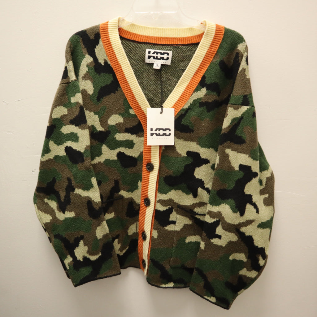 K-256 KBB by Kahlana Women's Small "The Slouchy Cardigan" Green Camo Knit Sweater