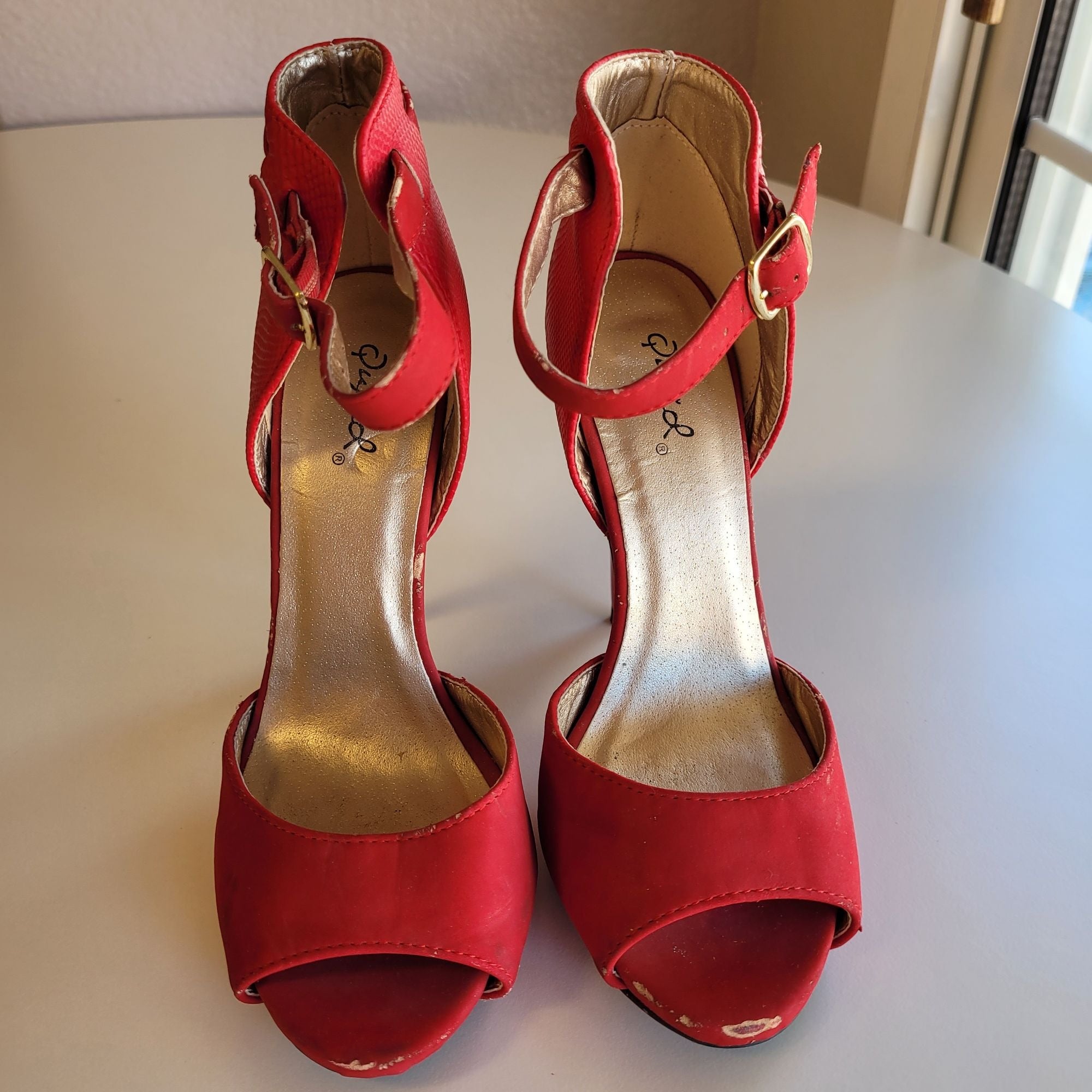 Qupid Women's Size 6 Red Open-toe Ankle Strap High Heels