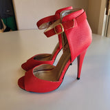 Qupid Women's Size 6 Red Open-toe Ankle Strap High Heels