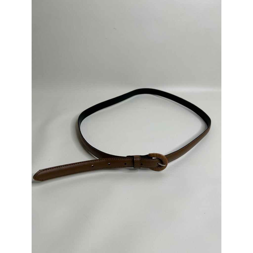 #1028 Women's Brown & Black Belt With Woven Buckle Faux Leather
