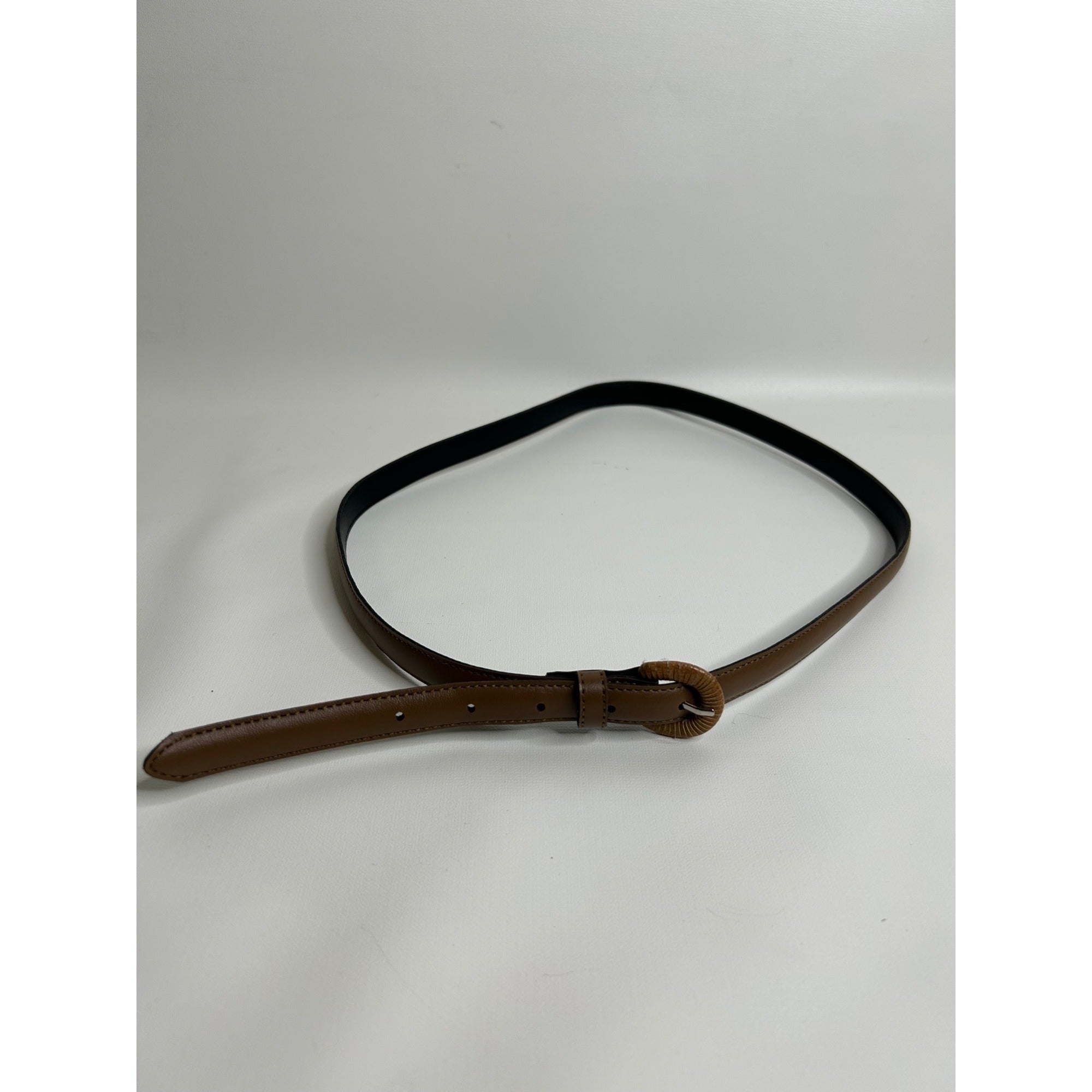 #1028 Women's Brown & Black Belt With Woven Buckle Faux Leather