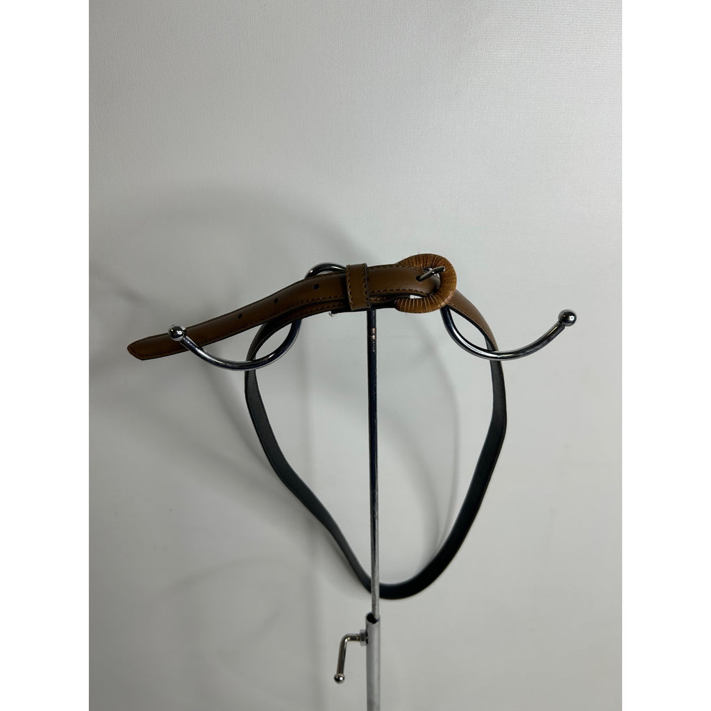#1028 Women's Brown & Black Belt With Woven Buckle Faux Leather