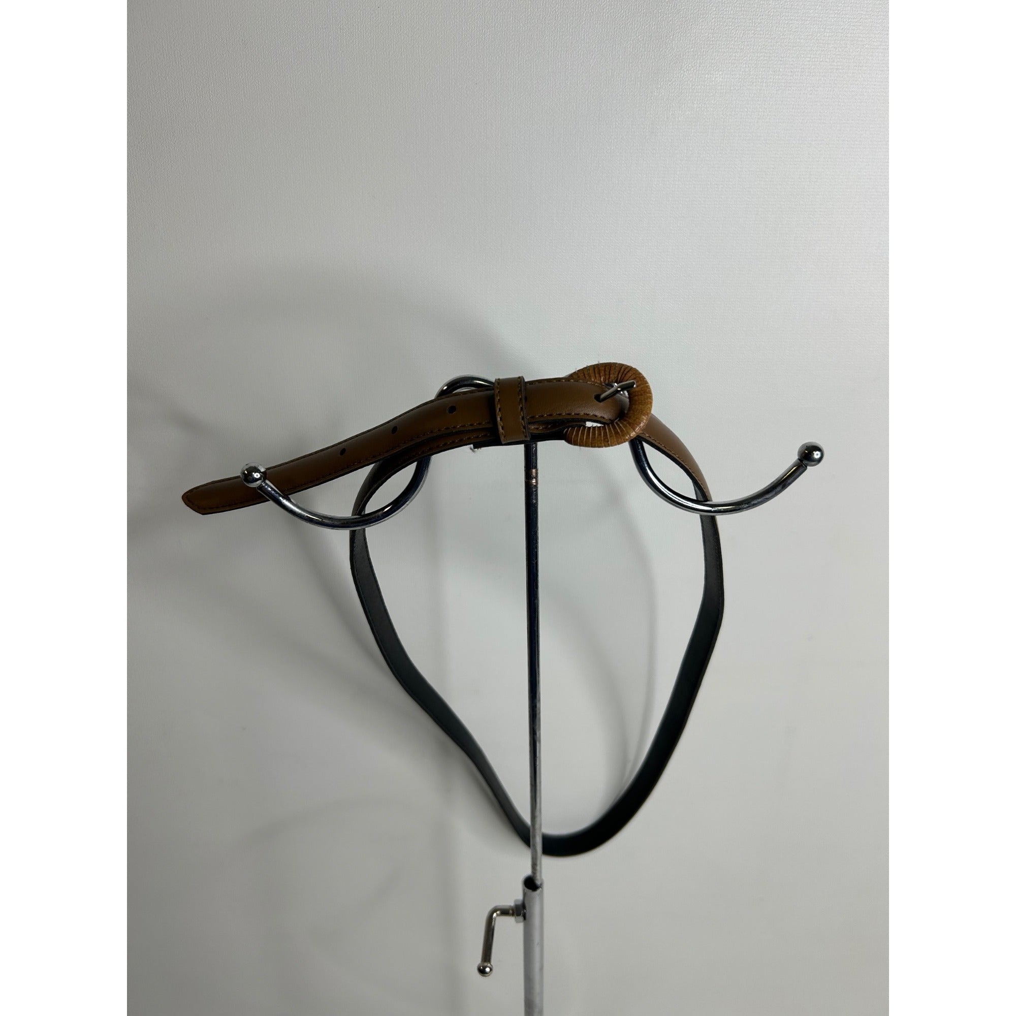 #1028 Women's Brown & Black Belt With Woven Buckle Faux Leather