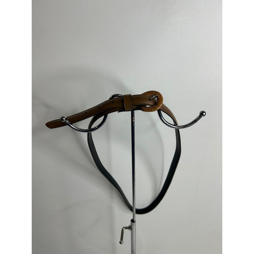 #1028 Women's Brown & Black Belt With Woven Buckle Faux Leather