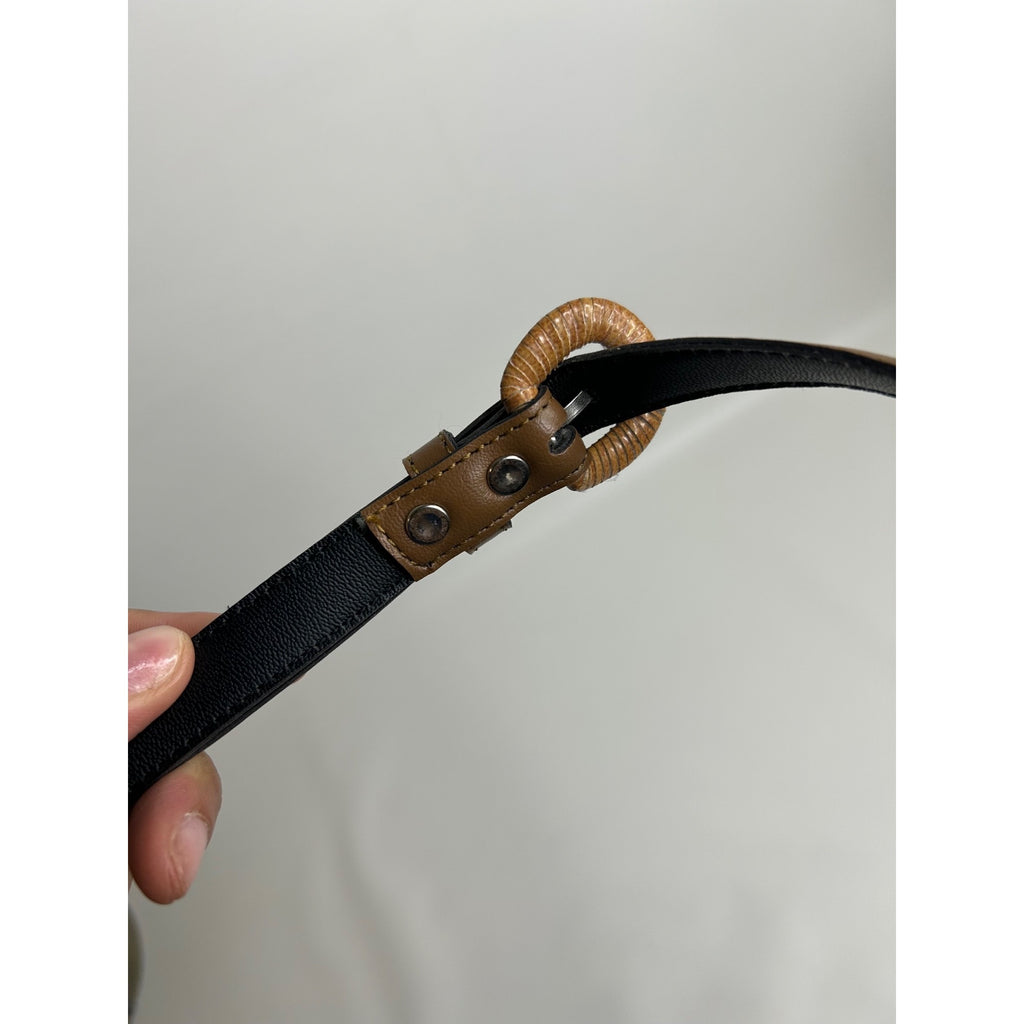 #1028 Women's Brown & Black Belt With Woven Buckle Faux Leather