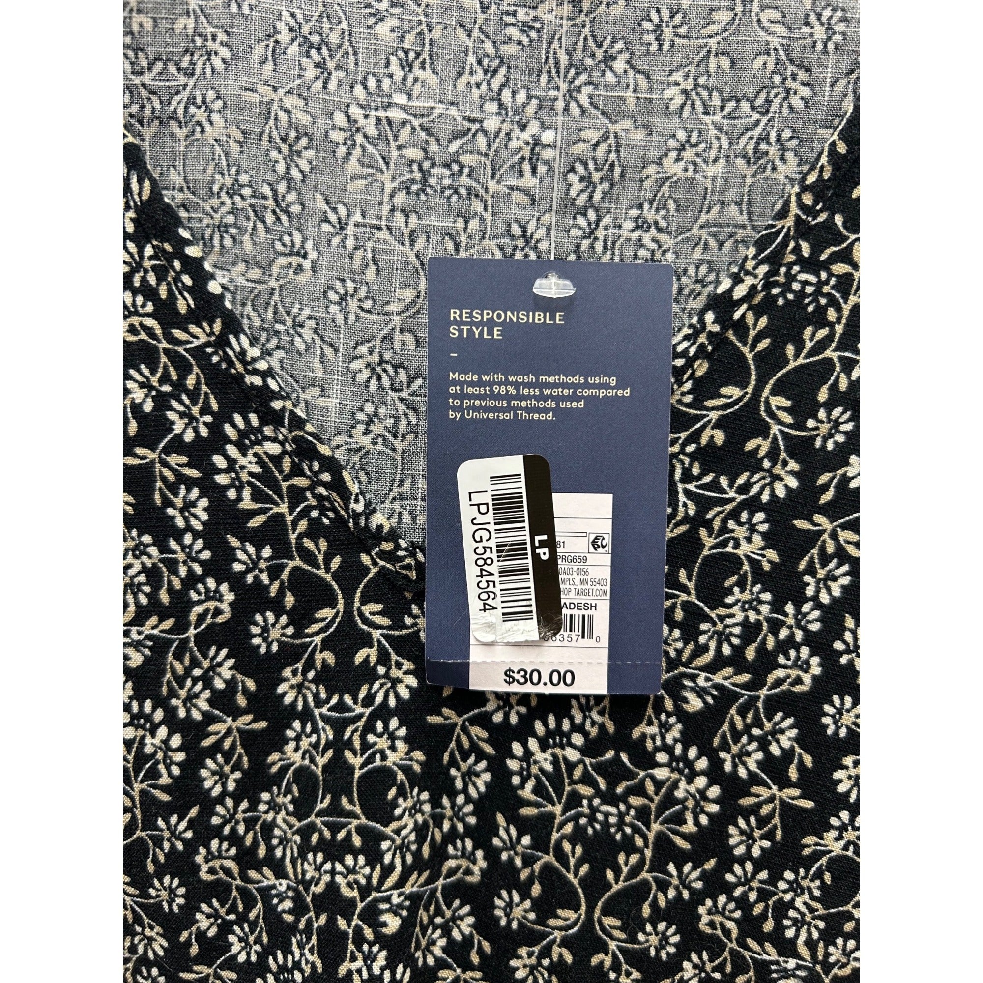 K-234 Universal Thread Size Medium Black & White Floral Print Dress Puff Sleeve