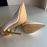 Shoe Dazzle "Esperanza" Glam Pumps White Gold Closed Pointed Toes Heels Size 6.5