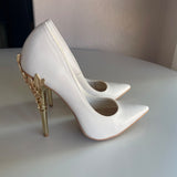 Shoe Dazzle "Esperanza" Glam Pumps White Gold Closed Pointed Toes Heels Size 6.5