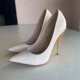 Shoe Dazzle "Esperanza" Glam Pumps White Gold Closed Pointed Toes Heels Size 6.5