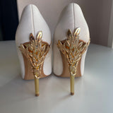 Shoe Dazzle "Esperanza" Glam Pumps White Gold Closed Pointed Toes Heels Size 6.5