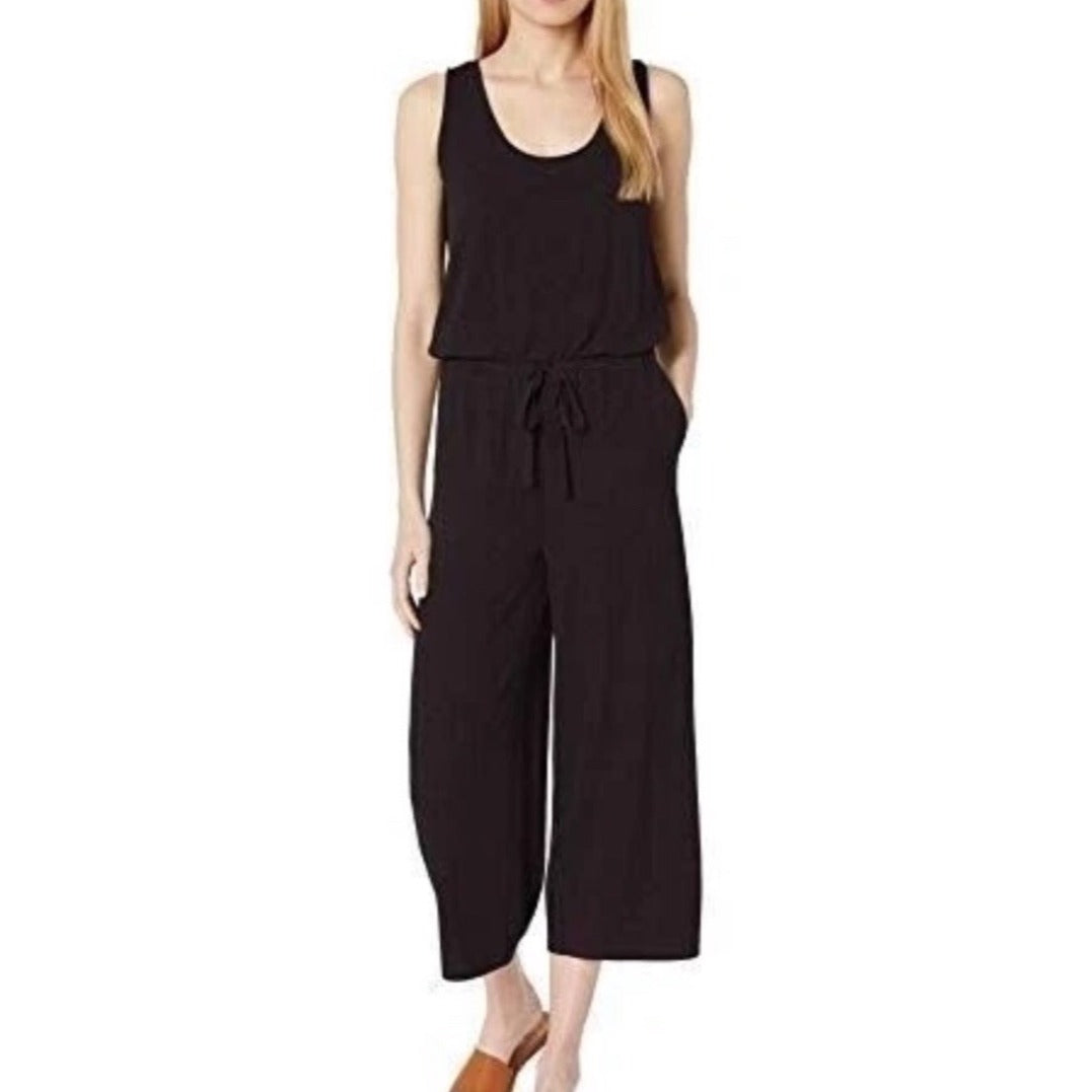K-123 Daily Ritual Women's Black Sleeveless Jumpsuit W Drawstring Waist Size XS