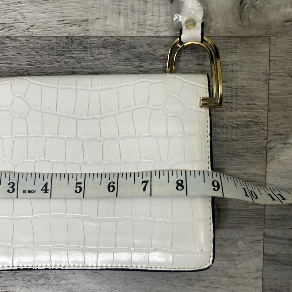 White Croc-Embossed Shoulder Bag w/ Gold-Tone Horseshoe Hardware