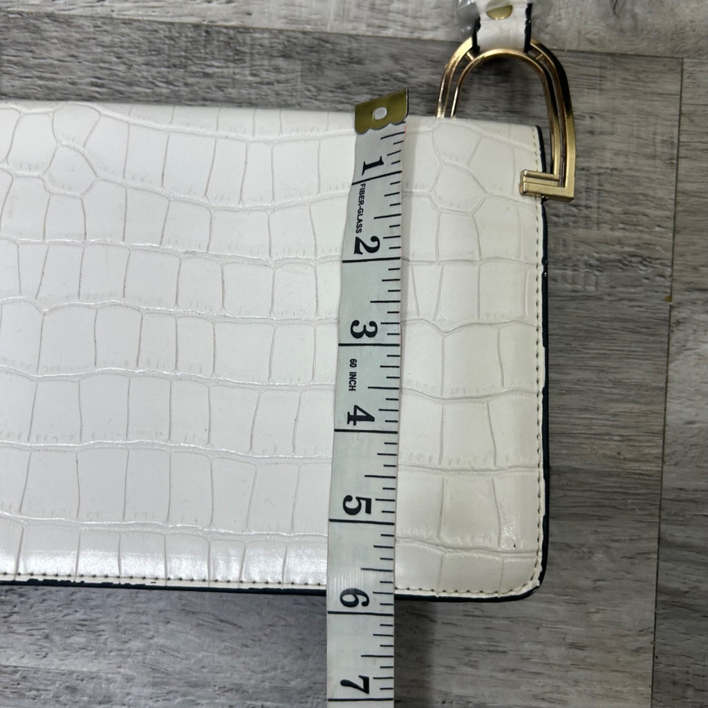 White Croc-Embossed Shoulder Bag w/ Gold-Tone Horseshoe Hardware