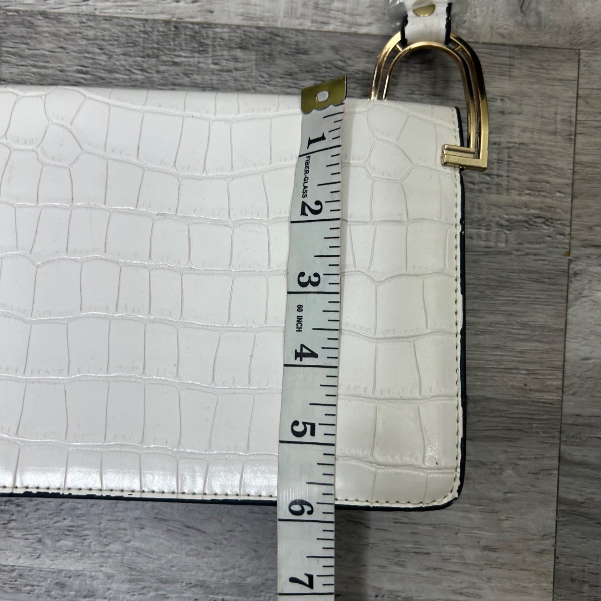 White Croc-Embossed Shoulder Bag w/ Gold-Tone Horseshoe Hardware