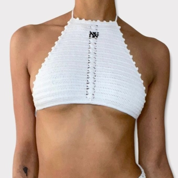Nikita Naomi Handmade White Crochet Halter Crop Top- Small