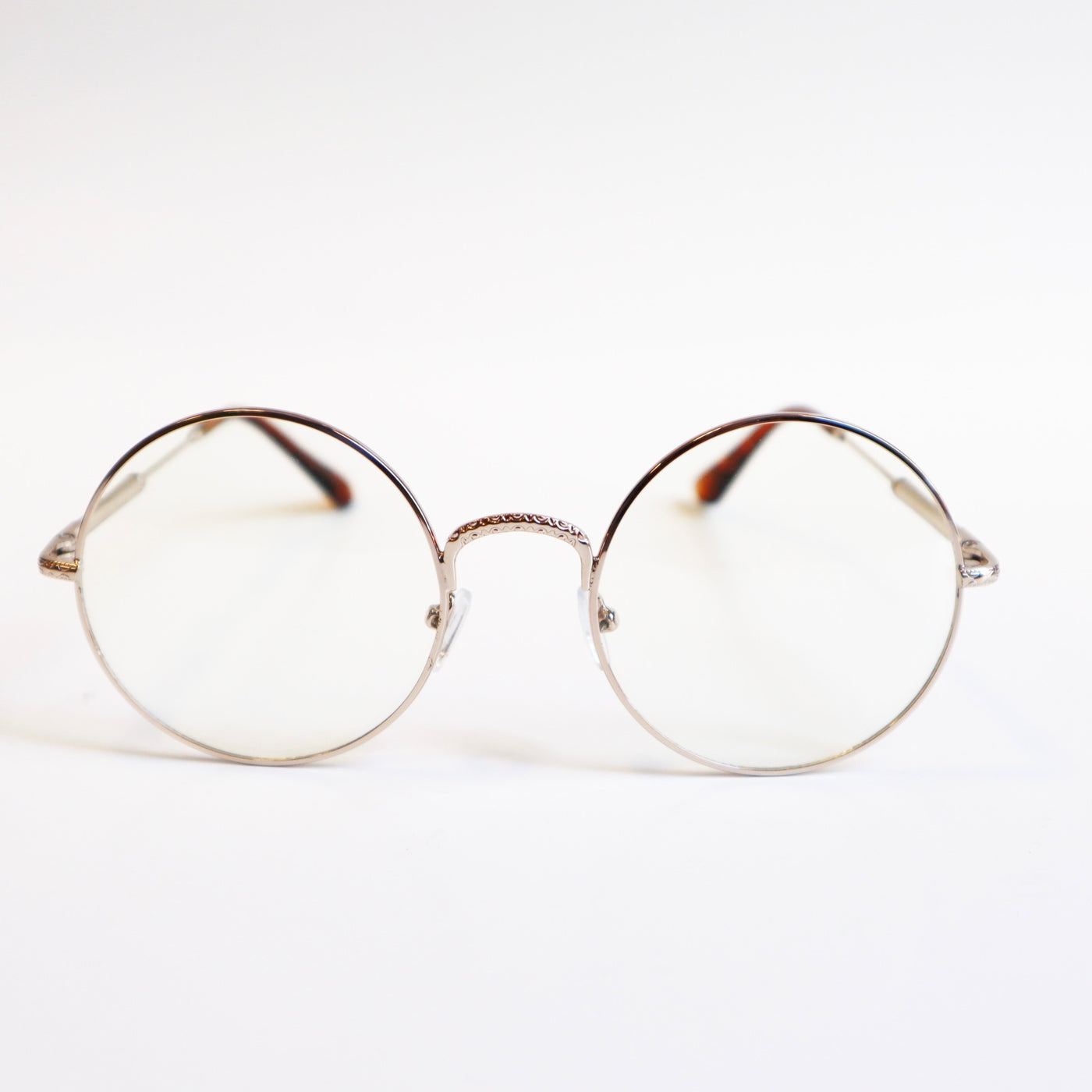Harry Potter Clear Lens Gold Tone Metal Frame Round Glasses with Etched Bridge