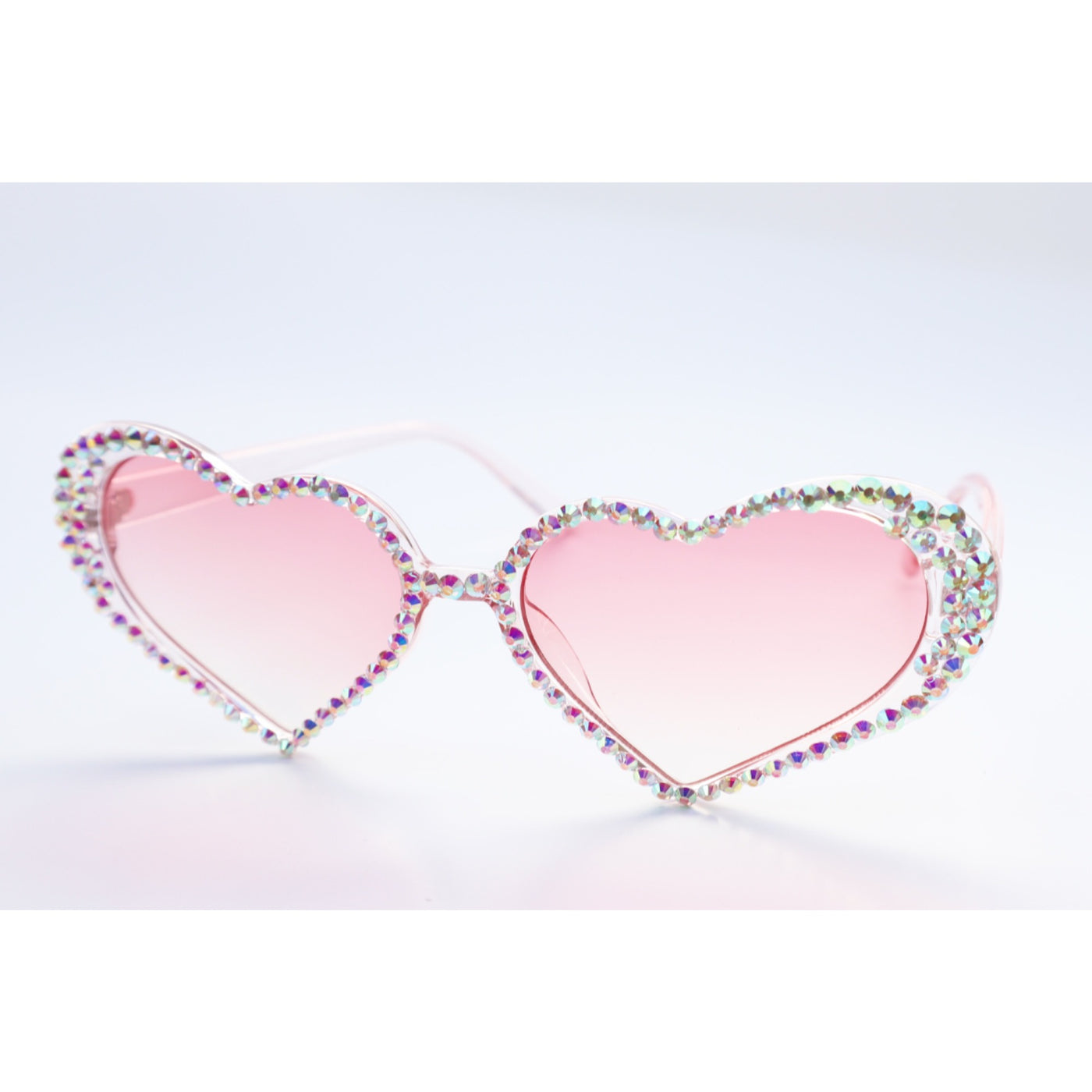 True Love Heart Sunglasses Encrusted with Multi-Color Rhinestones on Pink Lens