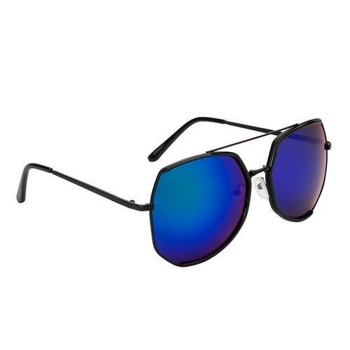 NOT YOUR MIRROR MIRRORED SUNGLASSES, Black Frame with Blue Lens