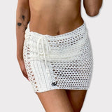 Nikita Naomi Handmade Beachwear Crochet Fishnet Cover Up Skirt- White, Small