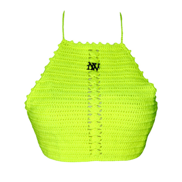 Nikita Naomi Handmade Bright Green Crochet Beachwear Halter Crop Top