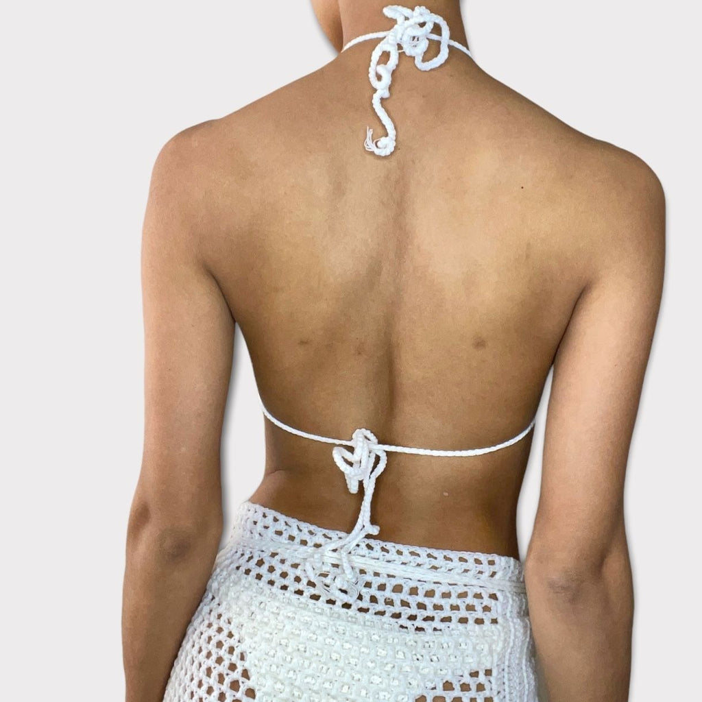 Nikita Naomi Handmade White Crochet Halter Crop Top- Small